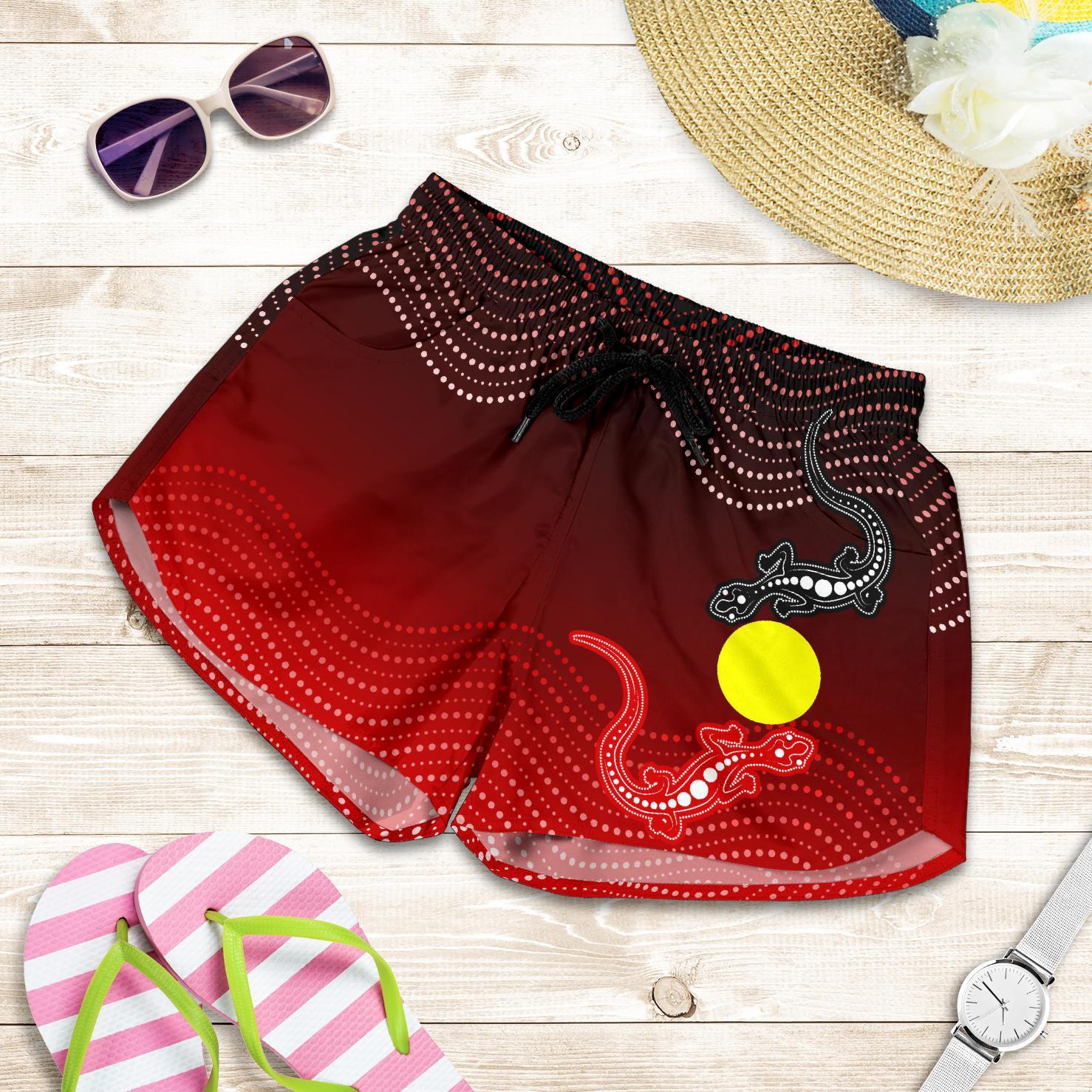 aboriginal-all-over-print-womens-shorts-two-indigenous-lizard
