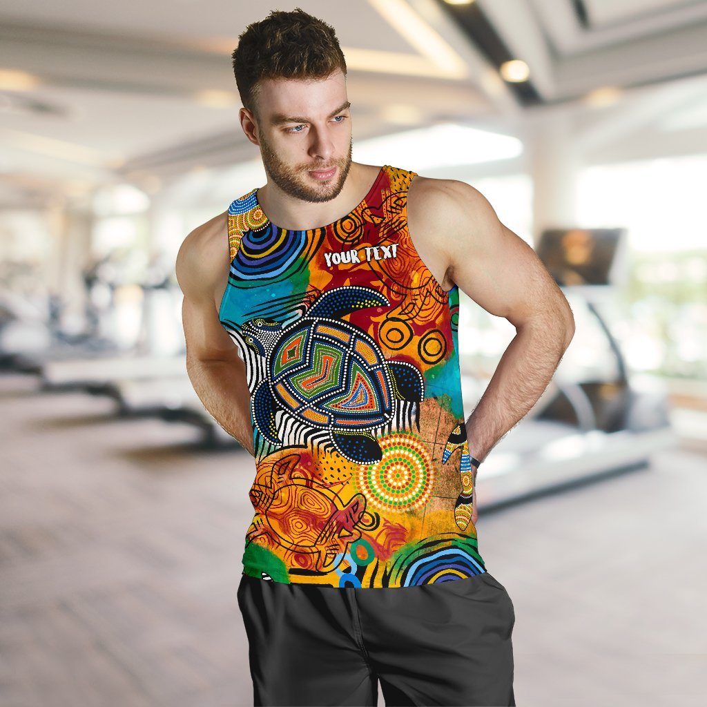 Aboriginal Personalised Men's Tank Top - Turtle Indigenous Art - Vibe Hoodie Shop