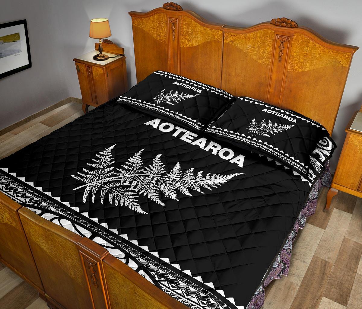 Aotearoa New Zealand Maori Quilt Bed Set Silver Fern White - Vibe Hoodie Shop