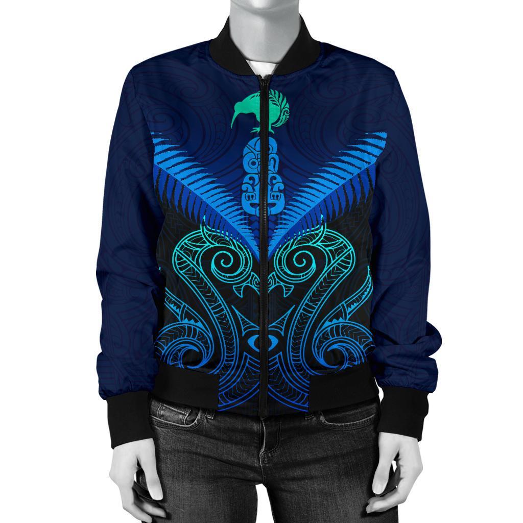 Maori Manaia New Zealand Women Bomber Jacket Blue - Vibe Hoodie Shop