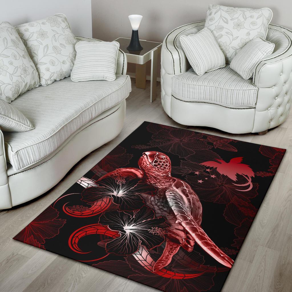 Papua New Guinea Polynesian Area Rugs - Turtle With Blooming Hibiscus Red - Vibe Hoodie Shop