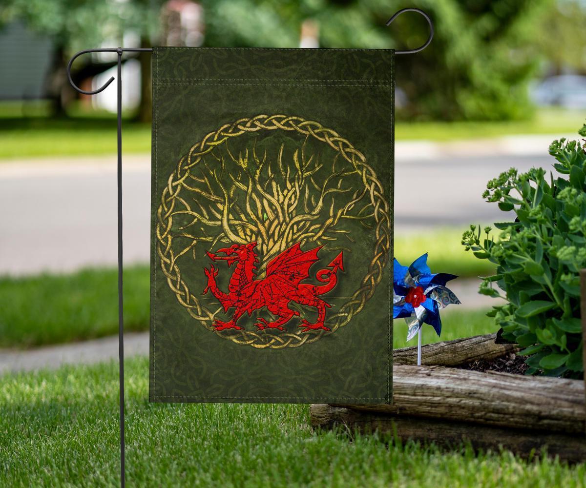 Wales Celtic Flag - Welsh Dragon With Celtic Tree - Vibe Hoodie Shop