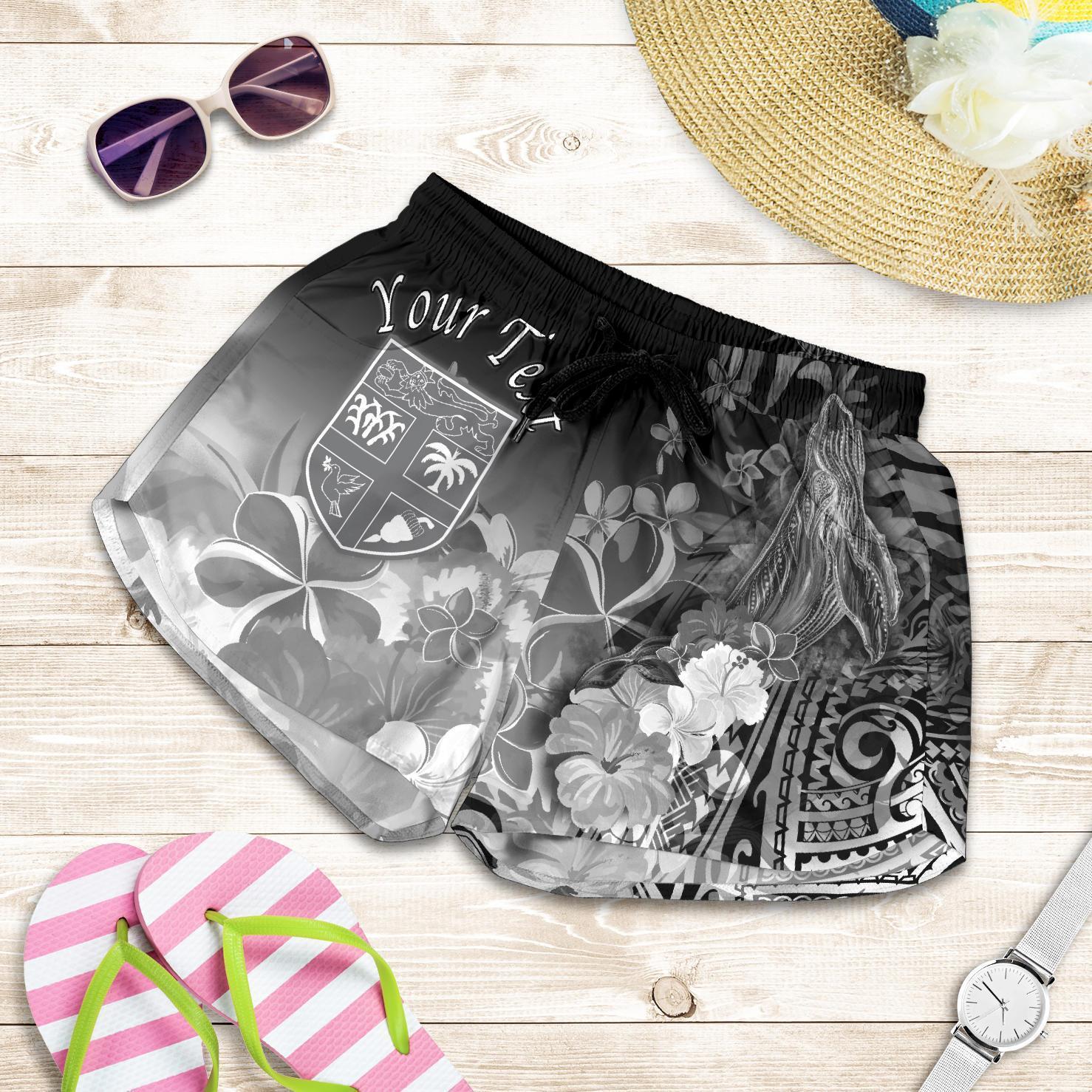 fiji-custom-personalised-womens-shorts-humpback-whale-with-tropical-flowers-white