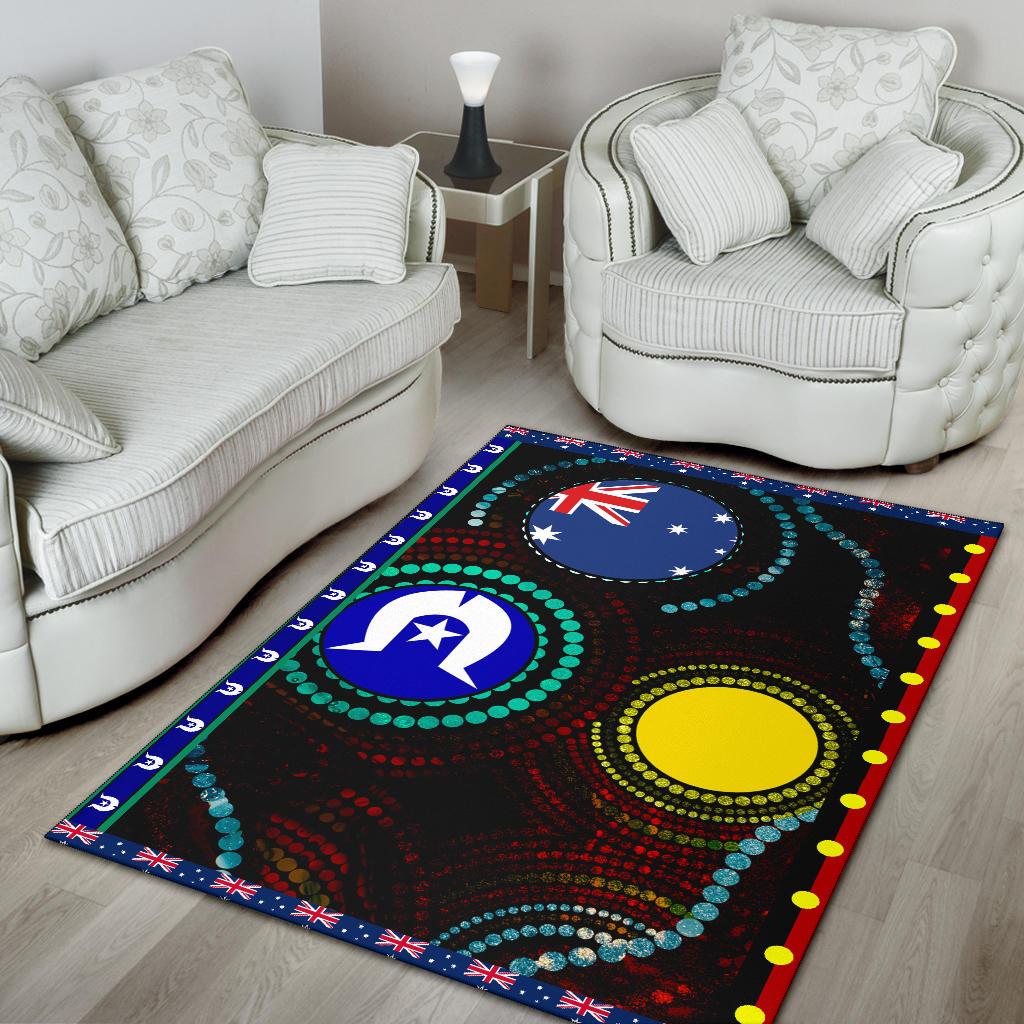 Area Rug - Aboriginal Dot Patterns and Flag - Vibe Hoodie Shop