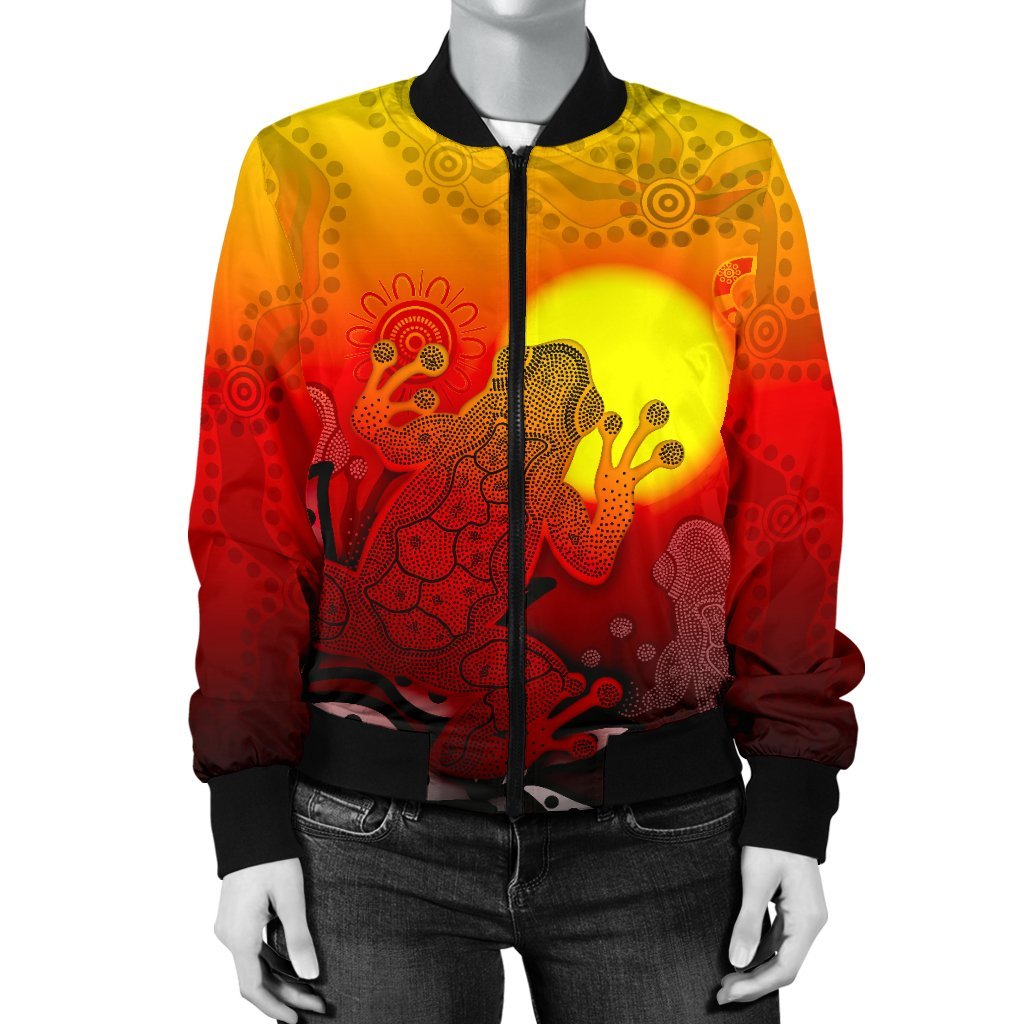 Aboriginal Women's Bomber Jacket - Indigenous Frog (Red) - Vibe Hoodie Shop