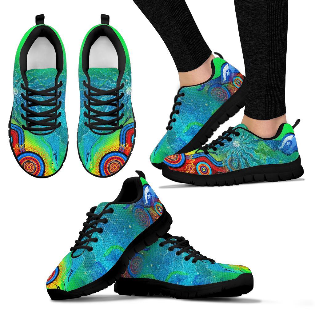 Sneakers - Torres Strait Islanders Flag with Aboriginal Patterns Shoes - Vibe Hoodie Shop