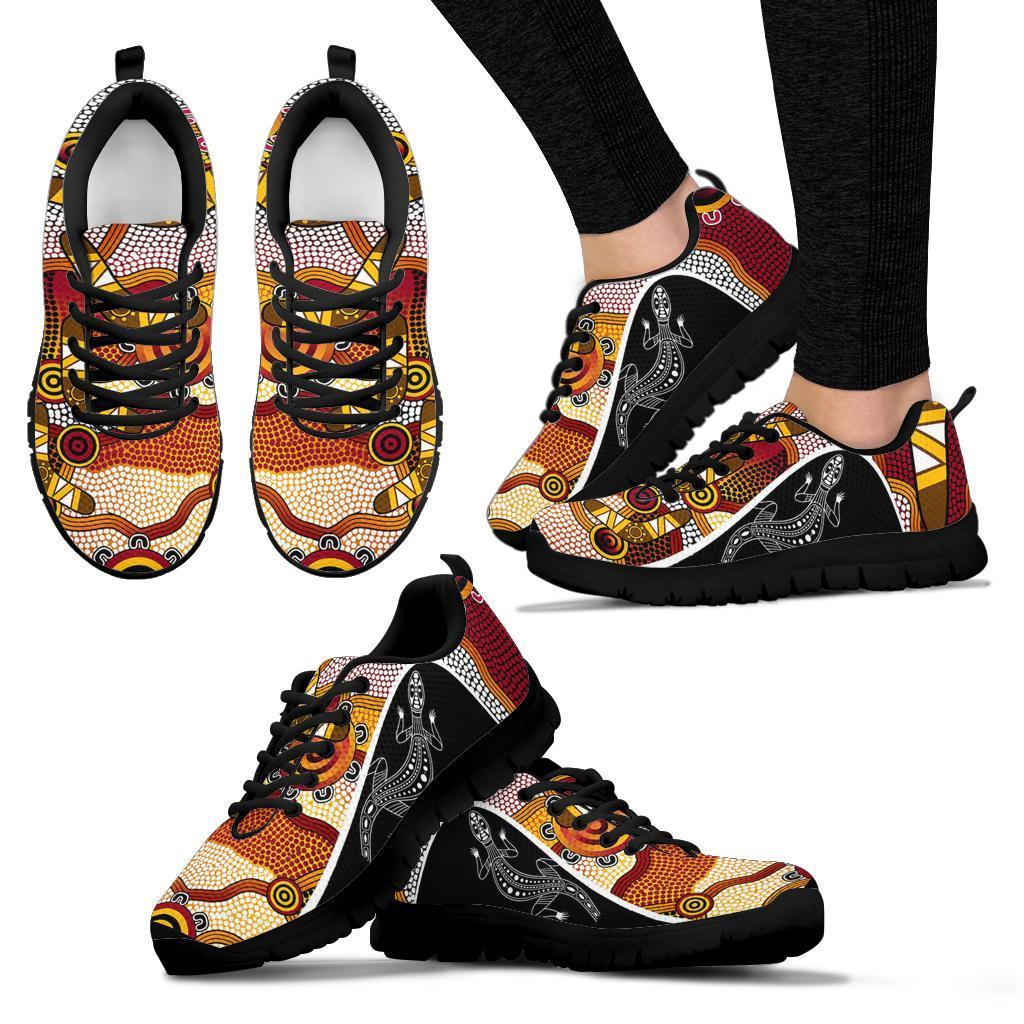 Aboriginal Sneakers, Lizard Boomerang Patterns Aboriginal Dot Shoes - Vibe Hoodie Shop