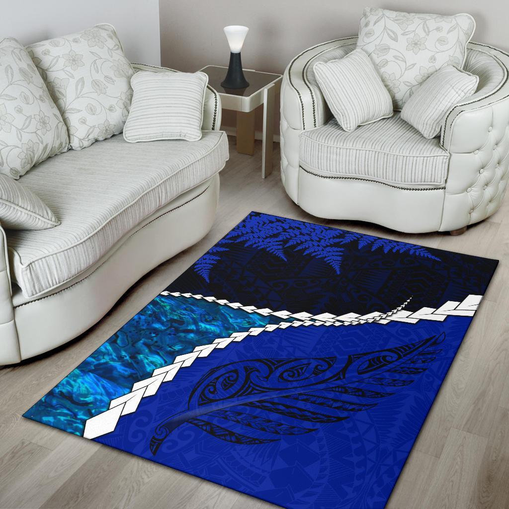 Paua Shell Maori Silver Fern Area Rug Cobalt - Vibe Hoodie Shop