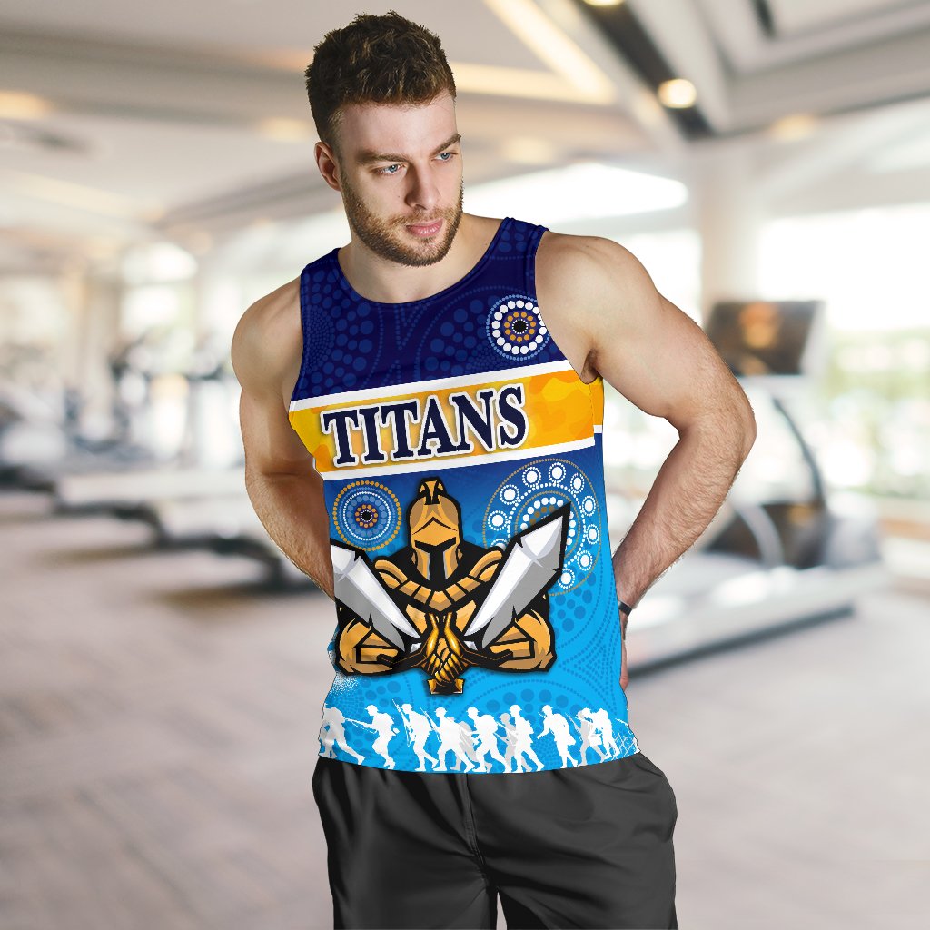 Gold Coast Men Tank Top Titans Gladiator ANZAC Day 2021 Version - Indigenous - Vibe Hoodie Shop