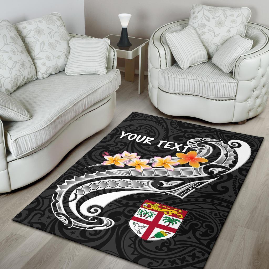 Fiji Custom Personalised Area Rug - Fiji Seal Polynesian Patterns Plumeria (Black) - Vibe Hoodie Shop