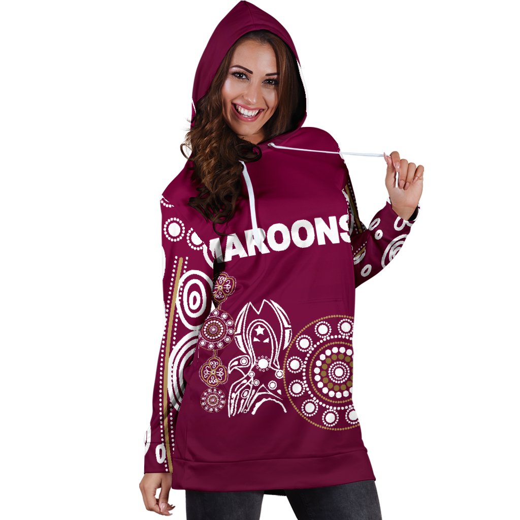 Queensland Women's Hoodie Dress Maroons Simple Indigenous - Vibe Hoodie Shop