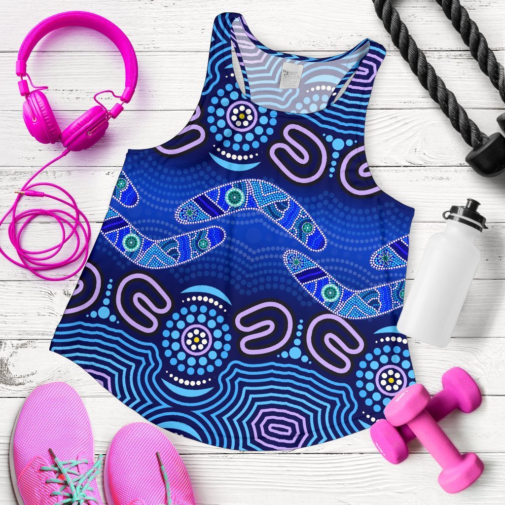 ABoriginal Women's Racerback Tank - Boomerangs And Dot Painting Art Ver02 - - Vibe Hoodie Shop