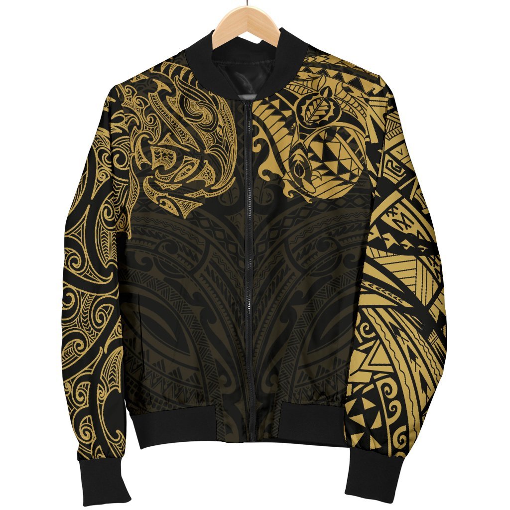 New Zealand Men's Bomber Jacket, Maori Polynesian Tattoo Gold - Vibe Hoodie Shop