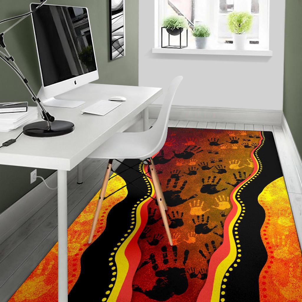 Area Rug, Aboriginal Rock Painting Hand Art Golden Style - Vibe Hoodie Shop