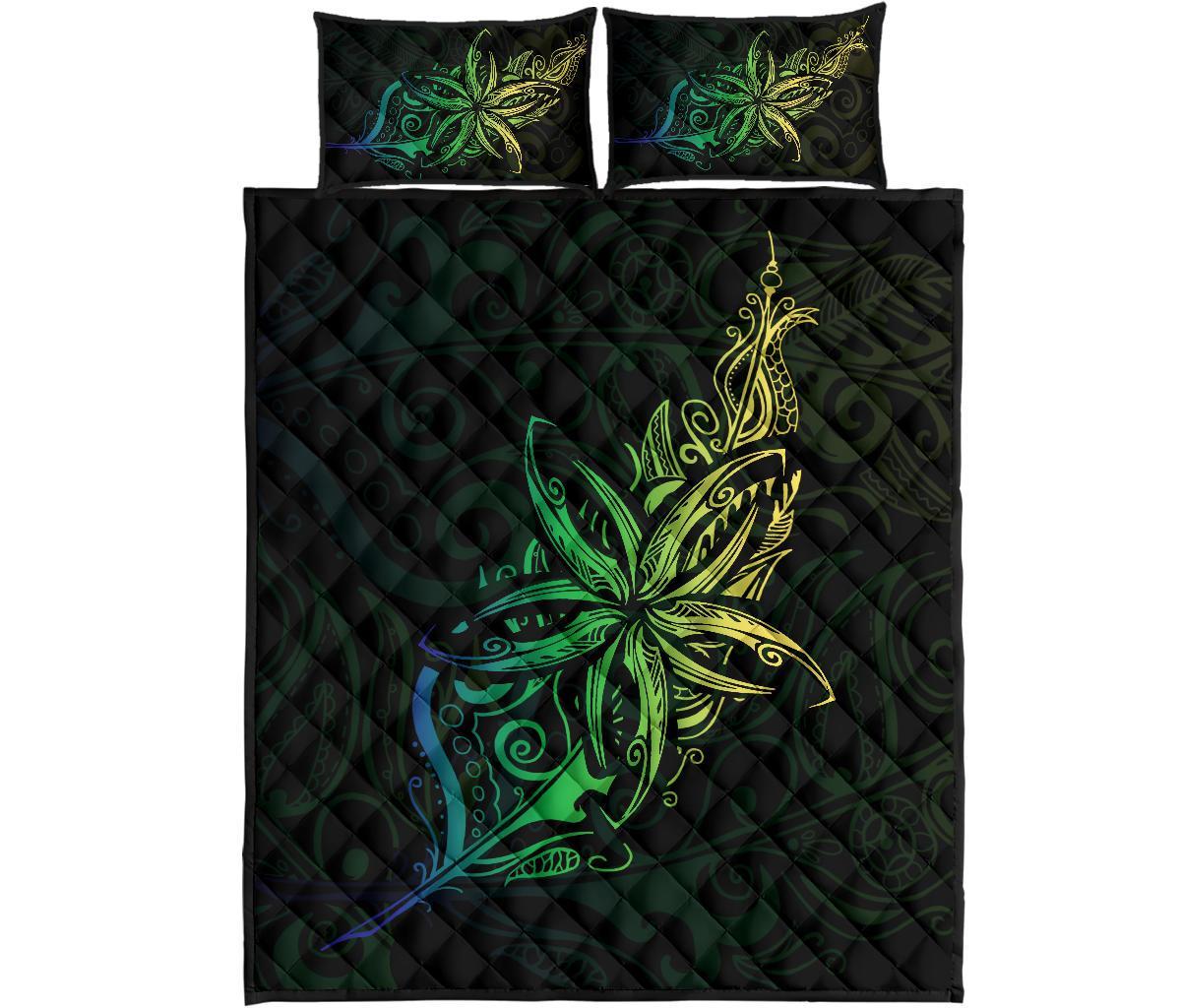 New Zealand Light Silver Fern X Frangipani Tattoo Quilt Bedding Sets - Green - Vibe Hoodie Shop