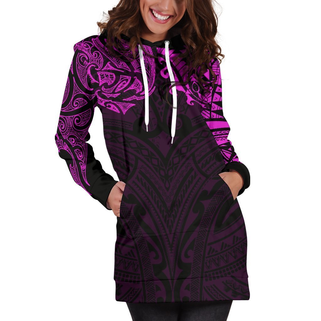 New Zealand Women's Hoodie Dress, Maori Polynesian Tattoo Purple - Vibe Hoodie Shop