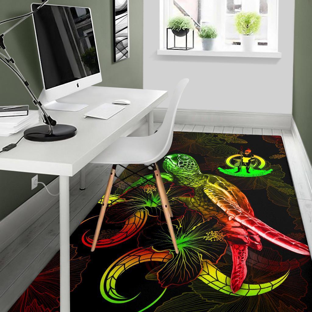 Vanuatu Polynesian Area Rugs - Turtle With Blooming Hibiscus Reggae - Vibe Hoodie Shop