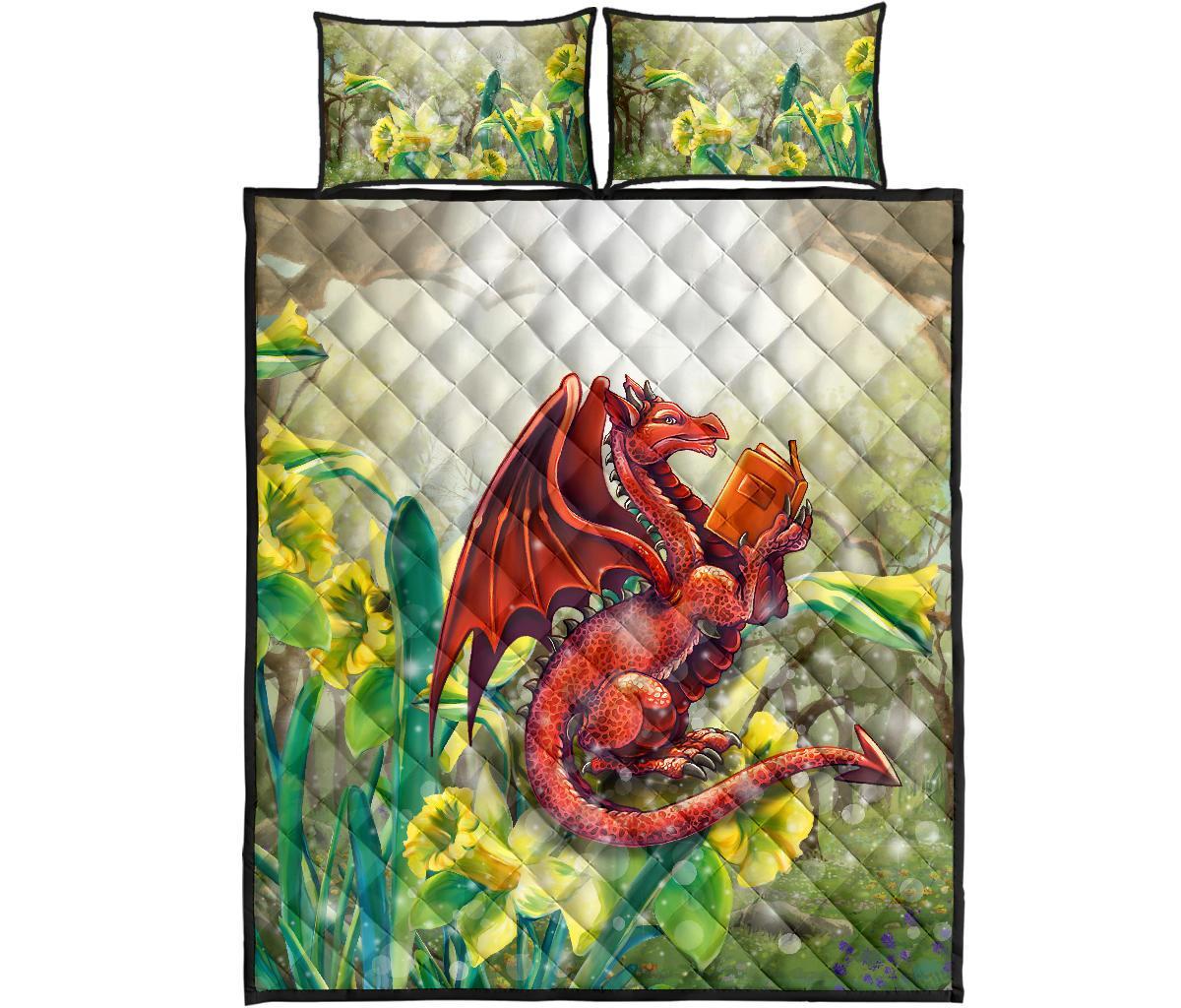 Wales Quilt Bed Set - Dragon With Flowers - Vibe Hoodie Shop