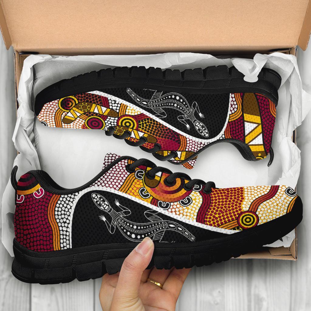 Aboriginal Sneakers, Lizard Boomerang Patterns Aboriginal Dot Shoes - Vibe Hoodie Shop