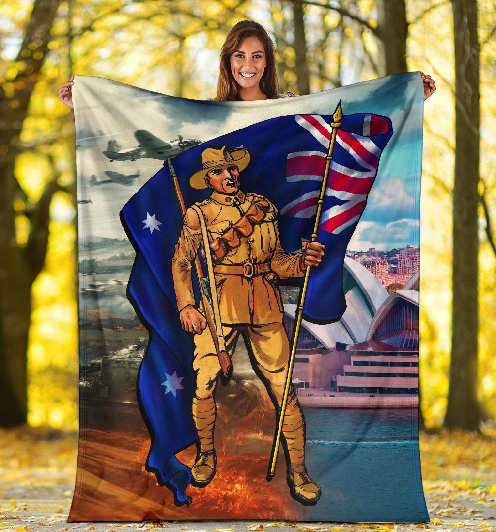 ANZAC Premium Blanket - Australian Soldier - Vibe Hoodie Shop