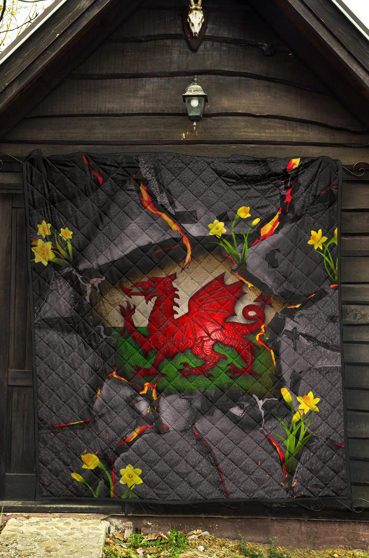 Wales Premium Quilt - Welsh Dragon Daffodil Lava - Vibe Hoodie Shop
