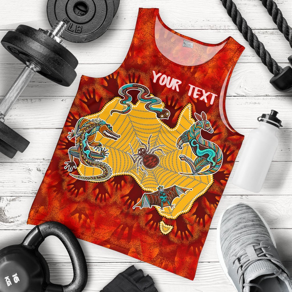 Custom Aboriginal Men's Tank Top - Australia Map Hand Patterns Spider Web - Vibe Hoodie Shop