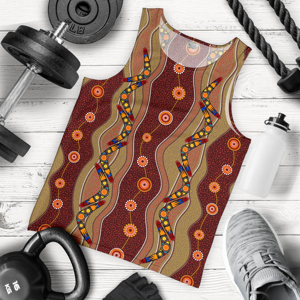 Men Tank Top - Aboriginal Dot Painting Mens Tank Boomerang Pattern - Vibe Hoodie Shop