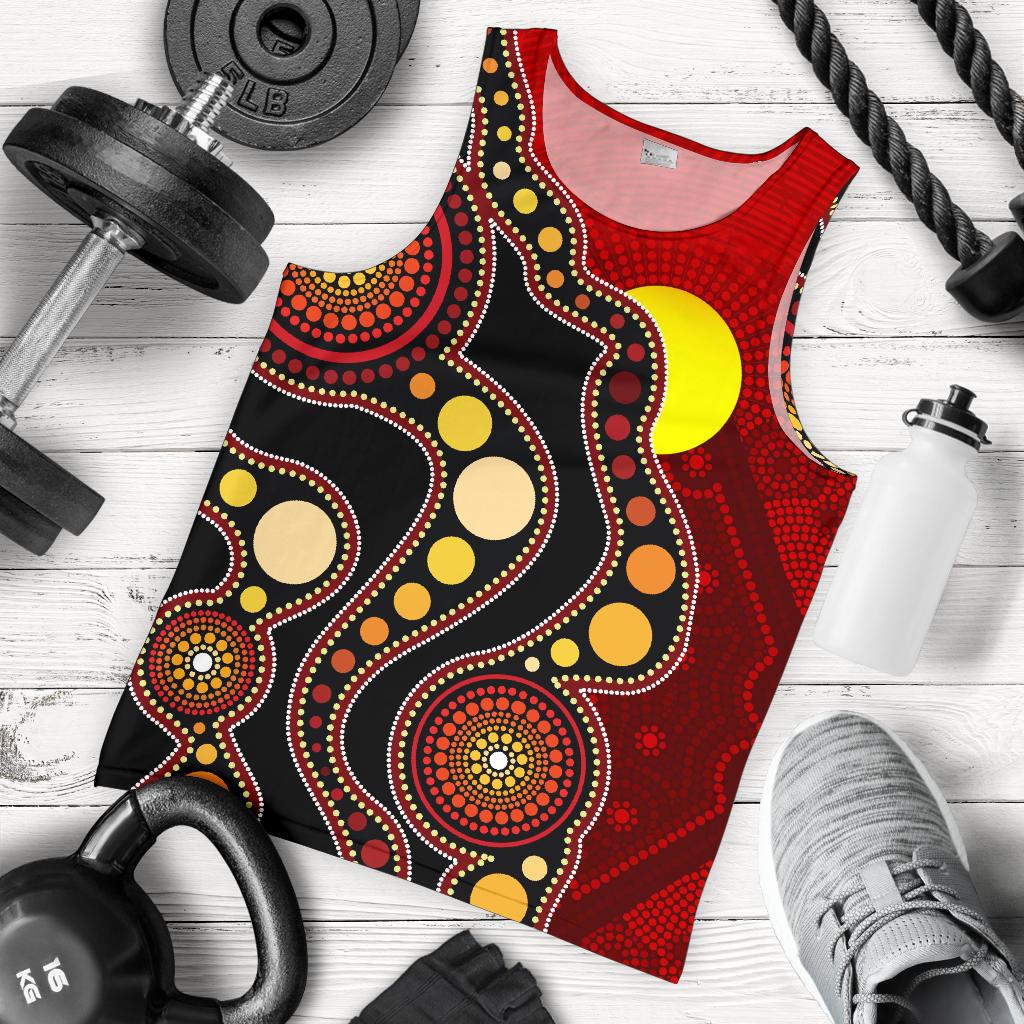 Aboriginal Men's Tank Top, Australia Aboriginal Lives Matter Flag Circle Dot Painting Art Mens Tank - Vibe Hoodie Shop