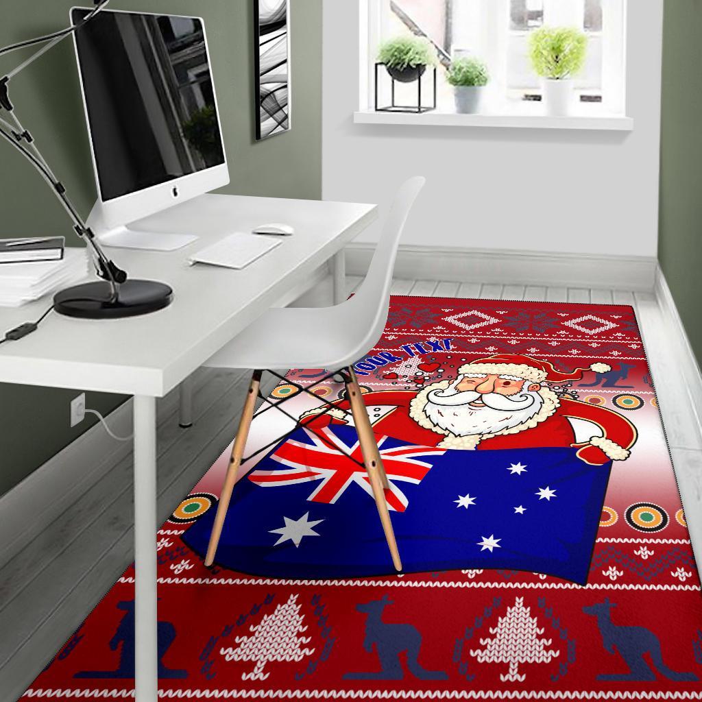 Christmas Personalised Area Rug - Australia Santa Claus Hold The Flag (Red) - Vibe Hoodie Shop