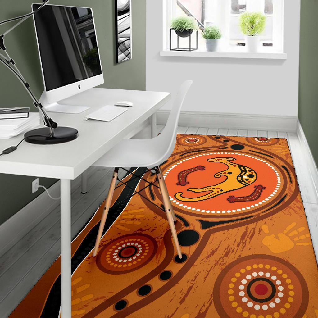 Aboriginal Area Rug - Indigenous Kangaroo Circle Dot Painting - Vibe Hoodie Shop