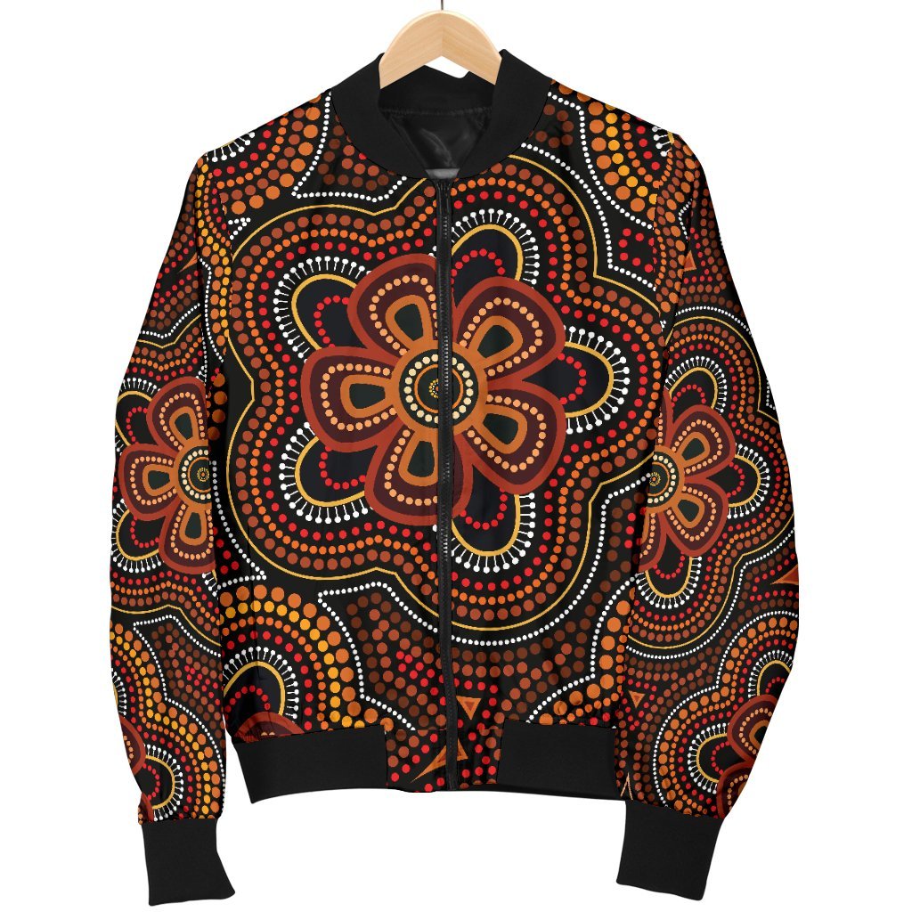 ABoriginal Men's Bomber Jacket - Aboriginal Dot Painting Flowers Style Ver02 - Vibe Hoodie Shop