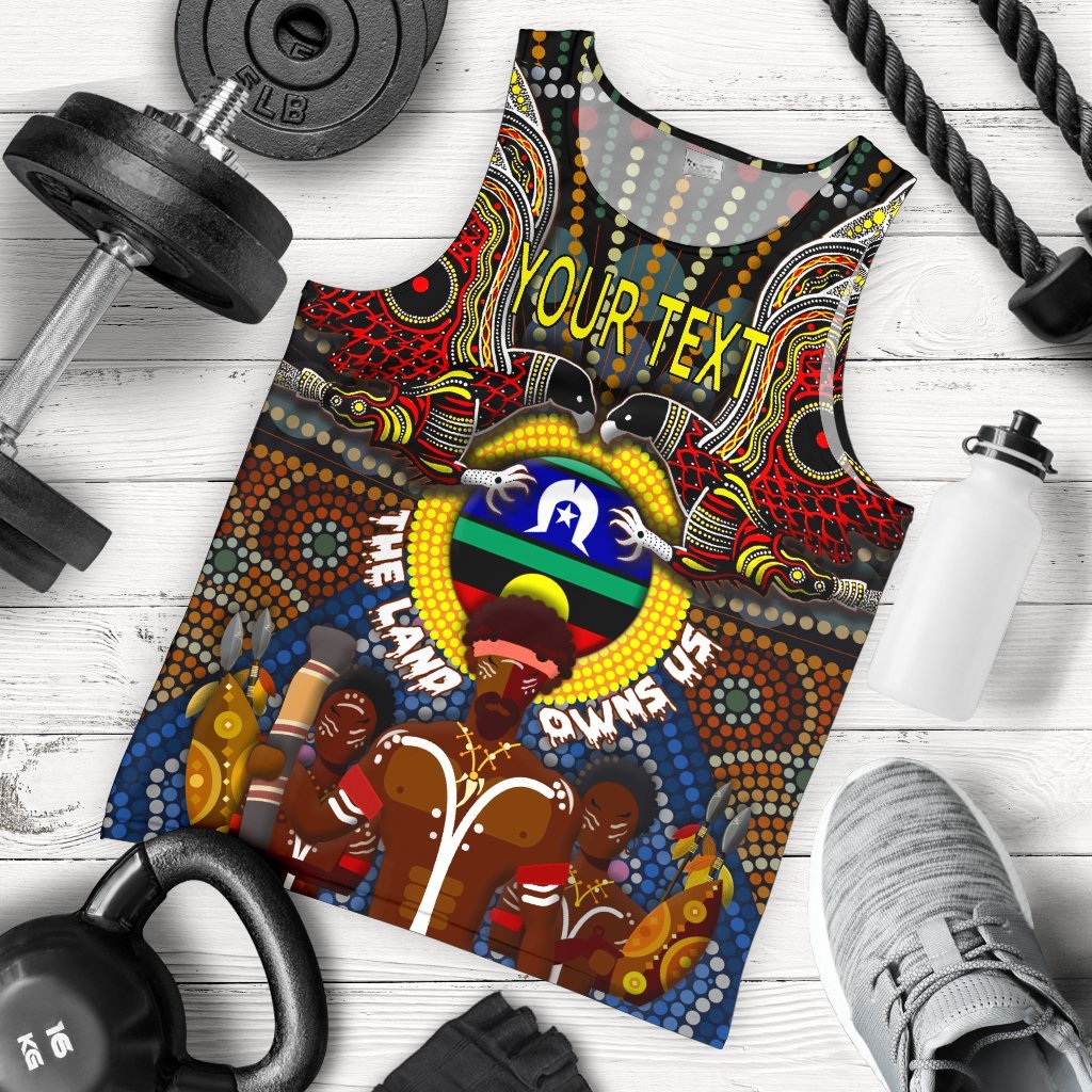 (Custom Text) The Land Owns Us Aboriginal Men's Tank Top - Vibe Hoodie Shop