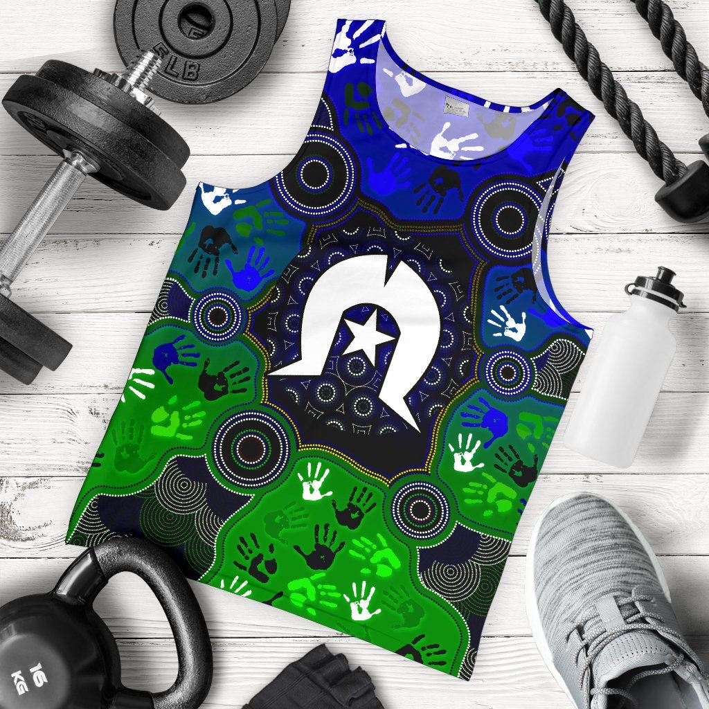 Aboriginal Men's Tank Top - Torres Strait Symbol With Indigenous Patterns - Vibe Hoodie Shop