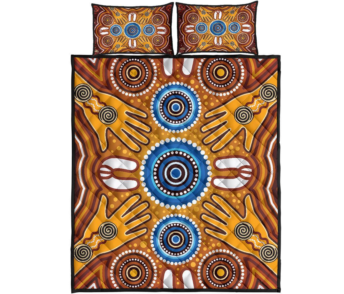Aboriginal Quilt Bed Set - Indegenous Dot Painting Art - Vibe Hoodie Shop