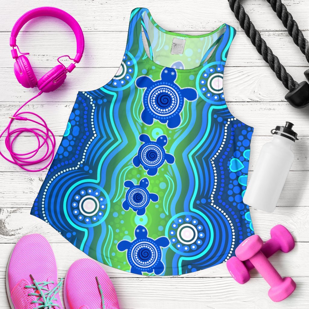 Aboriginal Women's Raceback Tank - Aboriginal Turtle Family - Vibe Hoodie Shop