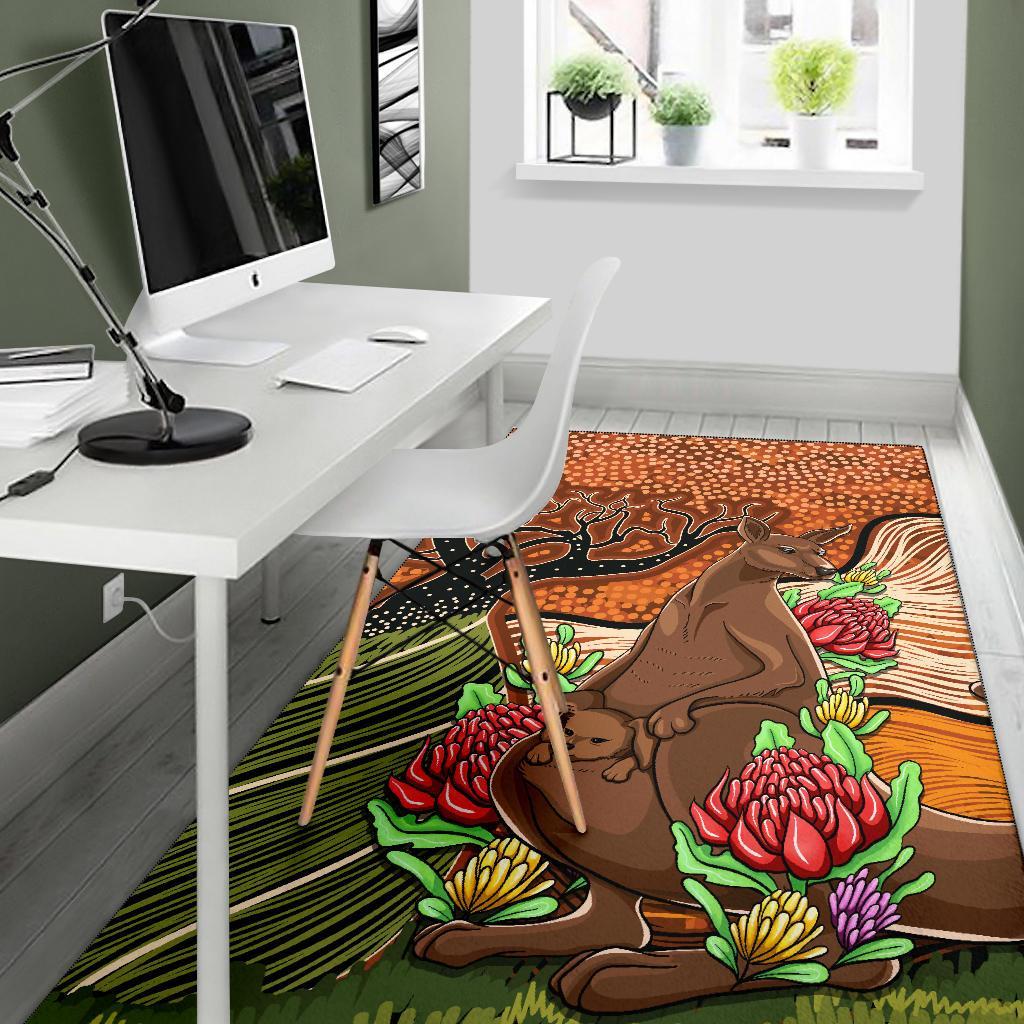 Aboriginal Area Rug - Kangaroo With Indigenous Tree - Vibe Hoodie Shop