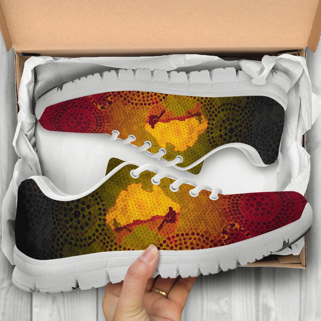 Aboriginal Sneakers, Australian Map with Indigenous Color - Vibe Hoodie Shop