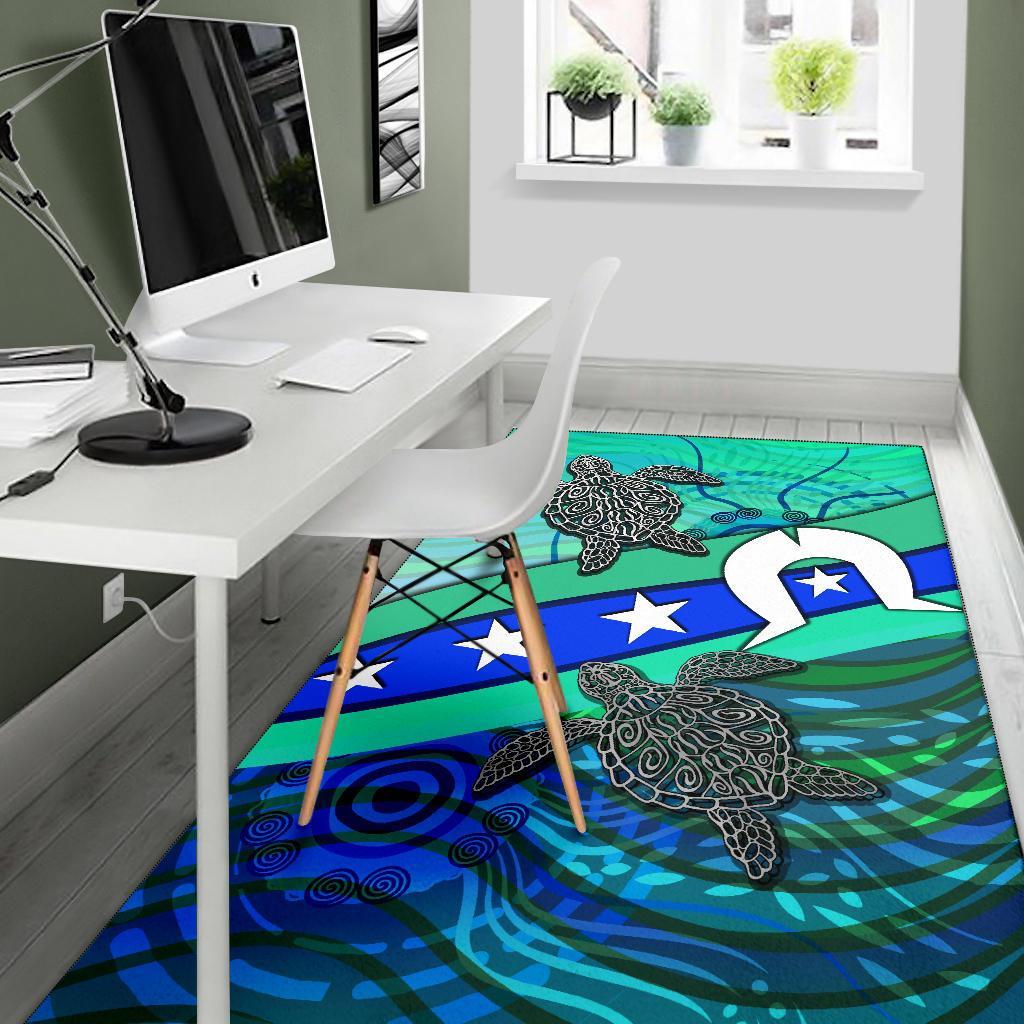 Area Rug - Torres Strait Flag And Turtle - Vibe Hoodie Shop