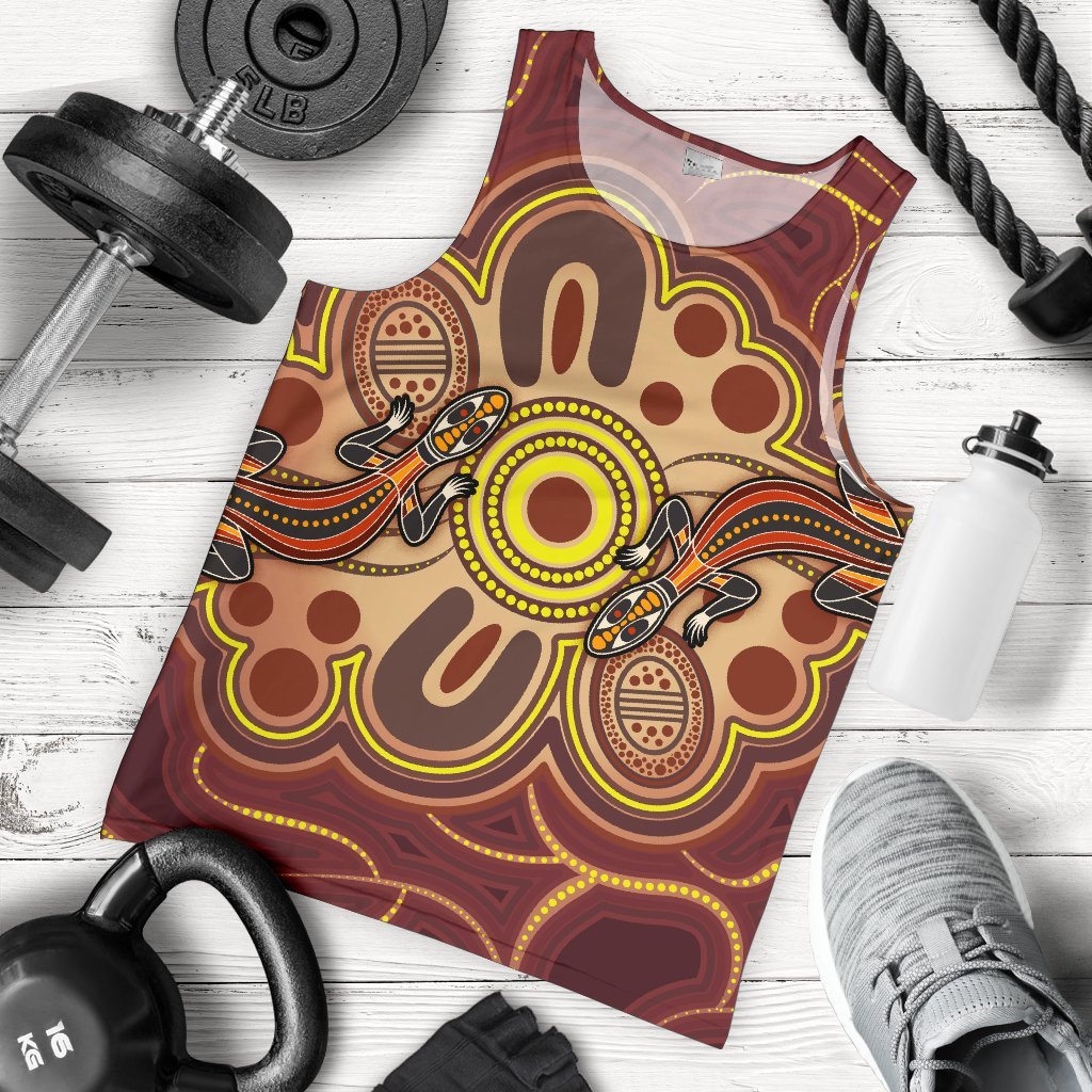 Aboriginal Men's Tank Top, Indigenous Lizard Dot Painting Art - Vibe Hoodie Shop