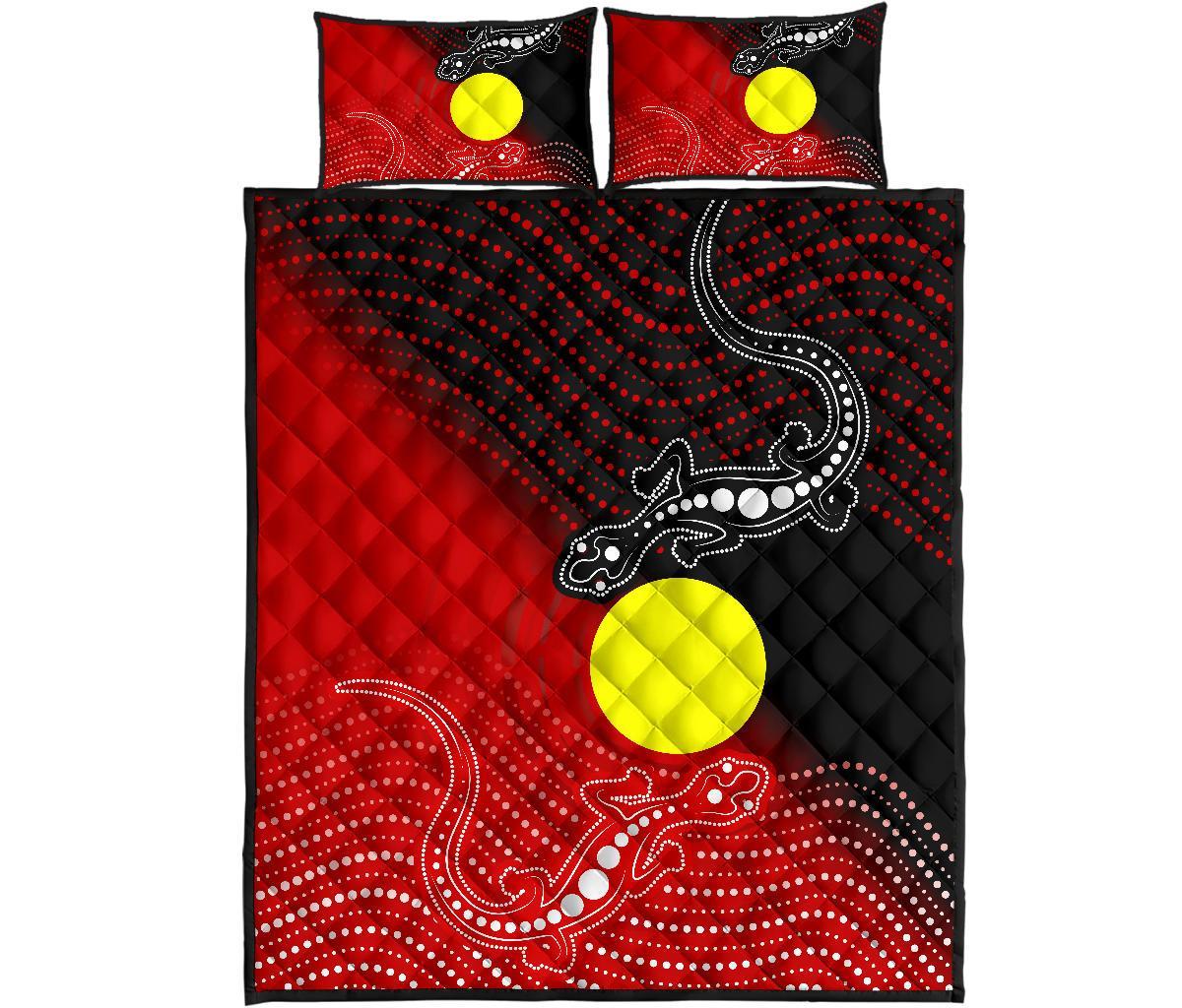 Aboriginal Quilt Bed Set - Two Indigenous Lizard - Vibe Hoodie Shop
