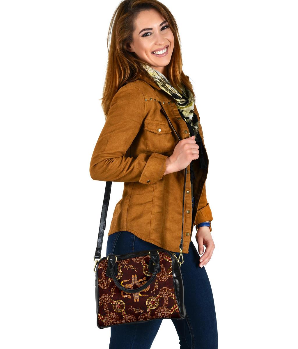 Shoulder Handbag - Aboriginal Dot Painting, Boomerang - Snake - Kangaroo, - Vibe Hoodie Shop