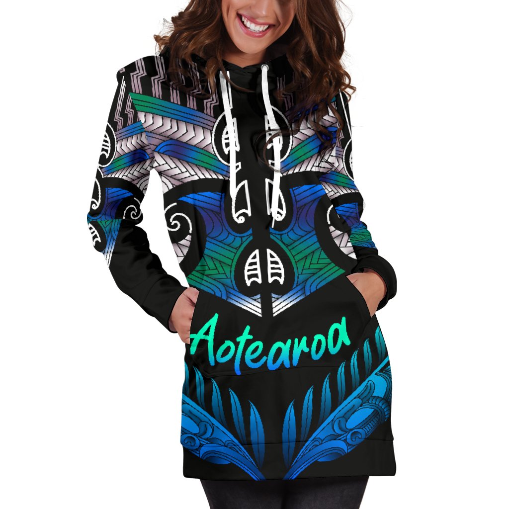 Aotearoa Women Hoodie Dress Silver Fern Tangaroa - Vibe Hoodie Shop