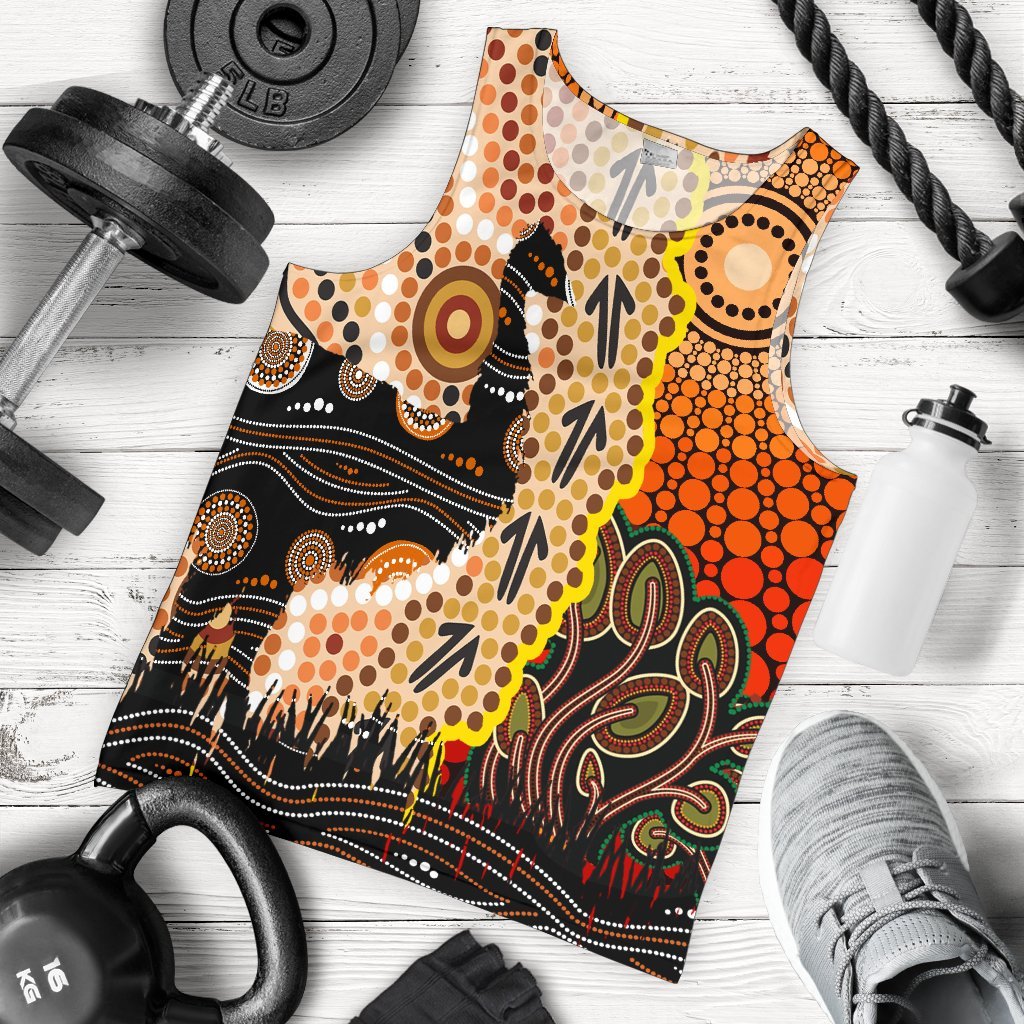 Men's Tank Top - Australian Aboriginal Sun and Emu - Vibe Hoodie Shop