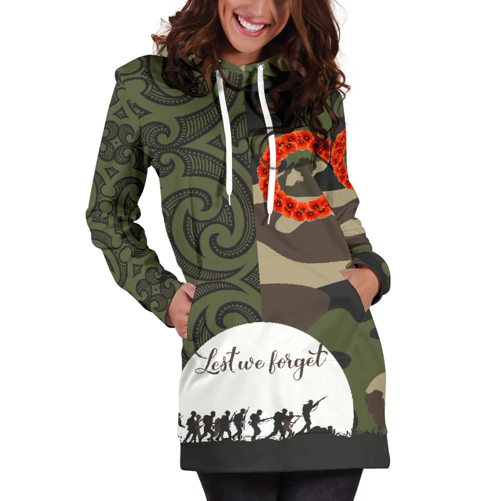 ANZAC Maori Women Hoodie Dress Camo Lest For Get - Vibe Hoodie Shop