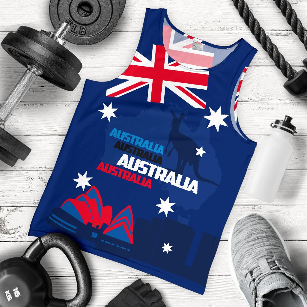 Men Tank Top - Sydney Opera Mens Tank Kangaroo Aus Flag - Vibe Hoodie Shop