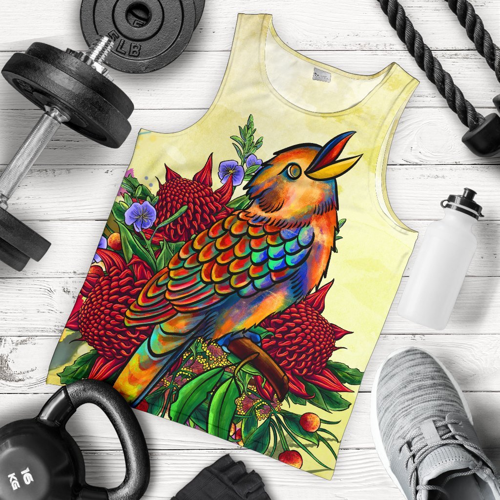 Men's Tank Top - Australia Kookaburra With Waratah - Vibe Hoodie Shop