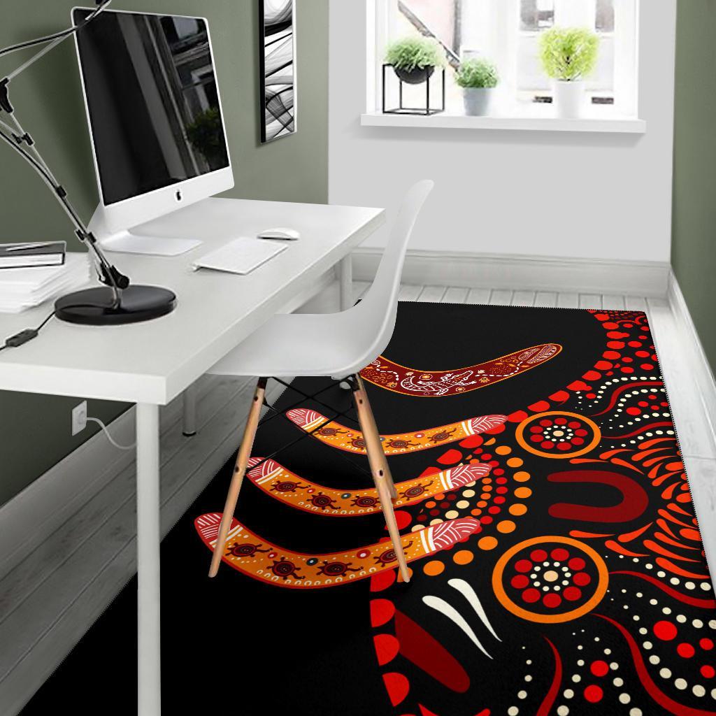 Aboriginal Area Rug - Aboriginal Boomerangs With Dot Painting Pattern - Vibe Hoodie Shop