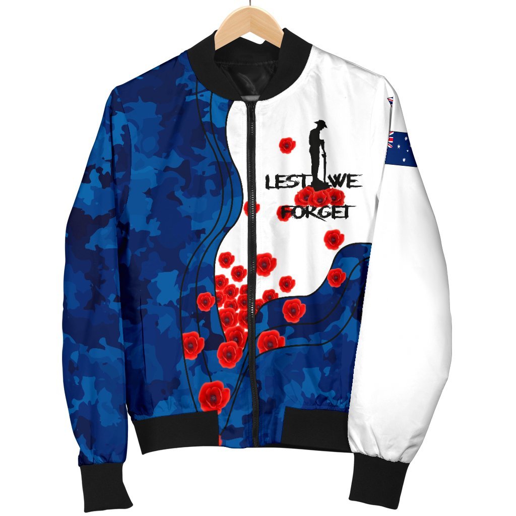 ANZAC Lest We Forget Women's Bomber Jacket - Australian Flag Blue - - Vibe Hoodie Shop