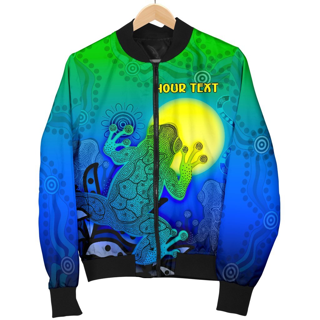 Custom Aboriginal Women's Bomber Jacket - Indigenous Frog (Blue) - Vibe Hoodie Shop