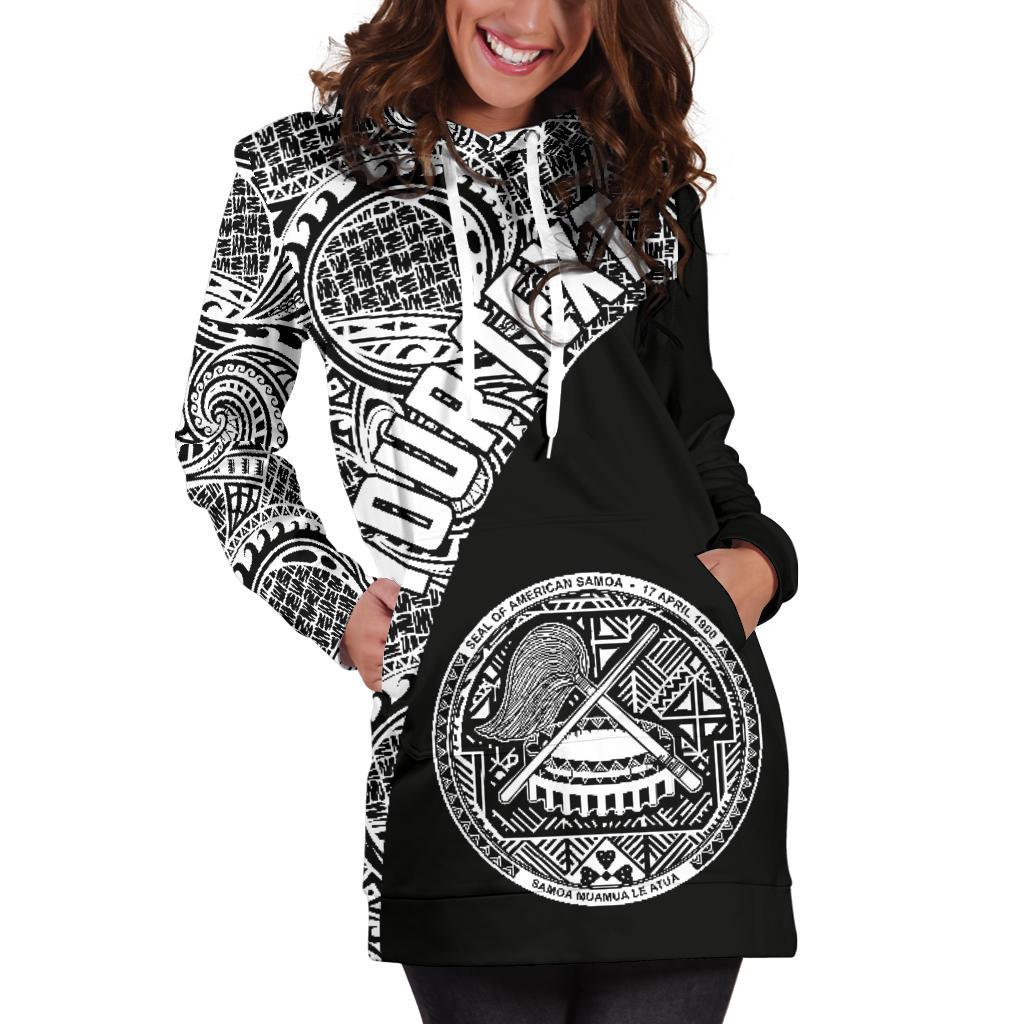 American Samoa Women's Hoodie Dress Coat Of Arms Polynesian Wave White (Custom) - Vibe Hoodie Shop